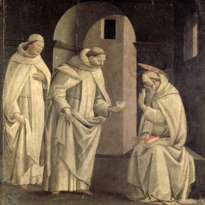 Scenes from the Life of St. Benedict: St. Benedict Blessing the Cup of Poison Which Shatters, Predella Panel by Bartolomeo di Giovanni